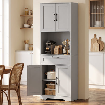 HOMCOM 170 cm Tall Kitchen Pantry with Adjustable Shelves, Freestanding Storage Cabinet with Open Shelf, Grey
