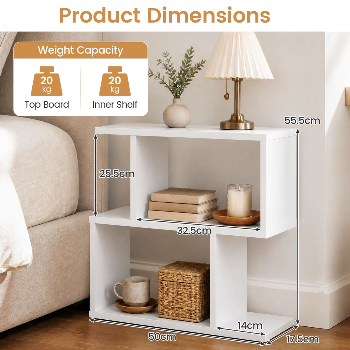 Set of 1 Decorative Storage Shelf Featuring Open Layout and Non-Slip Foot Pads-White