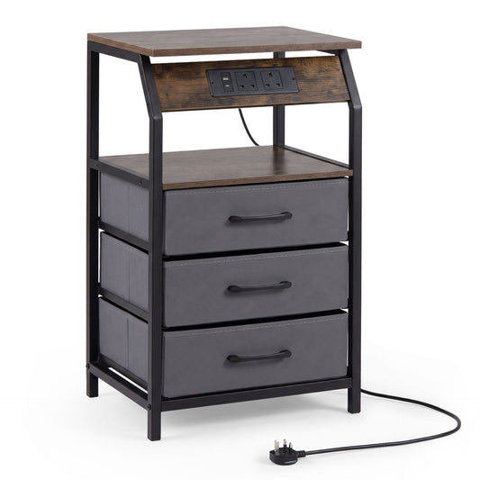 Set of 1 End Table with Charging Station and 3 Fabric Drawers for Living Room