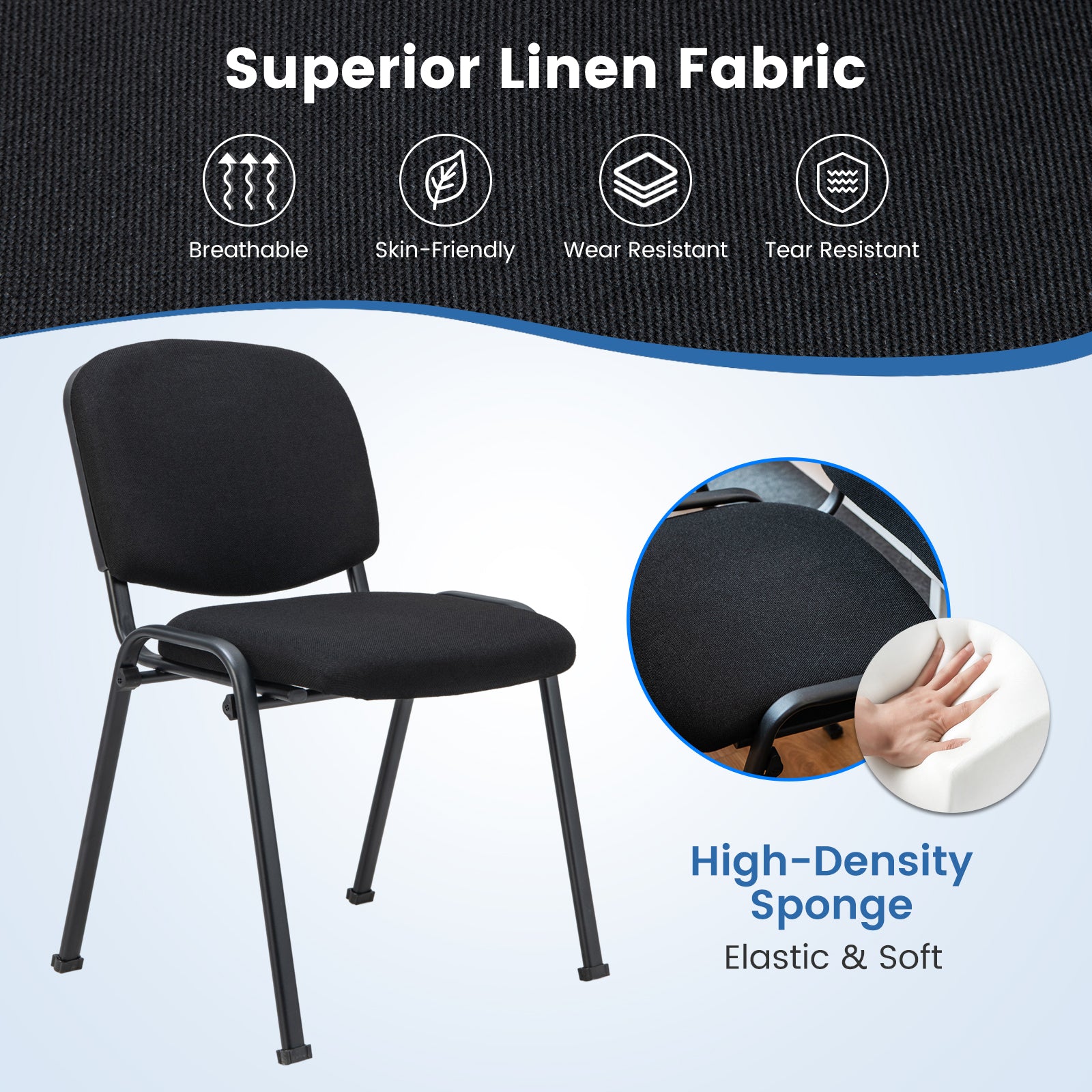Set of 10 Conference Room Chairs with Upholstered Back and Seat-Black