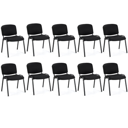 Set of 10 Stackable Home Office Chairs with Waterfall Seat and Metal Frame-Black