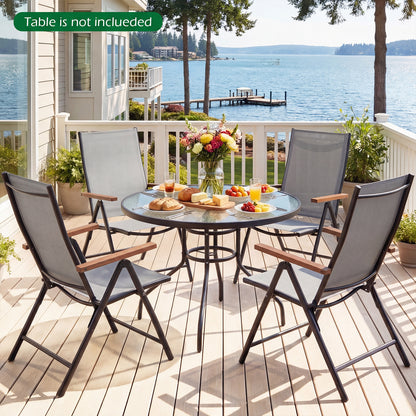 Set of 2/4 Breathable Fabric Folding Patio Chairs with 5-Position Adjustable Backrests-Grey