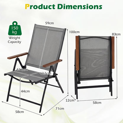 Set of 2/4 Breathable Fabric Folding Patio Chairs with 5-Position Adjustable Backrests-Grey