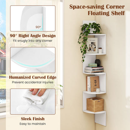 Set of 2 5-Tier Corner Shelf Wall Mount Floating Corner Bookshelf Corner Ladder Shelf-White