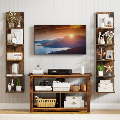 Set of 2 5-Tier Wall Shelves Vertical Floating Storage Shelf Unit-Rustic Brown