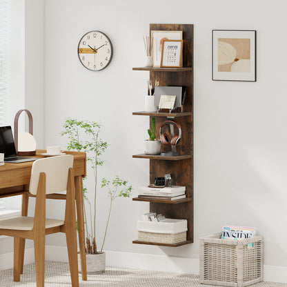 Set of 2 5-Tier Wall Shelves Vertical Floating Storage Shelf Unit-Rustic Brown