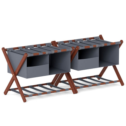 Set of 2 68 cm Foldable Bamboo Luggage Rack with Storage Bags-Rustic Brown
