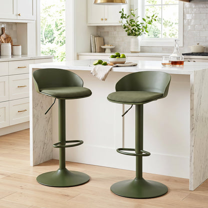 Set of 2 Adjustable Swivel Bar Stools with Back and Footrest Loads 150 KG Each-Green