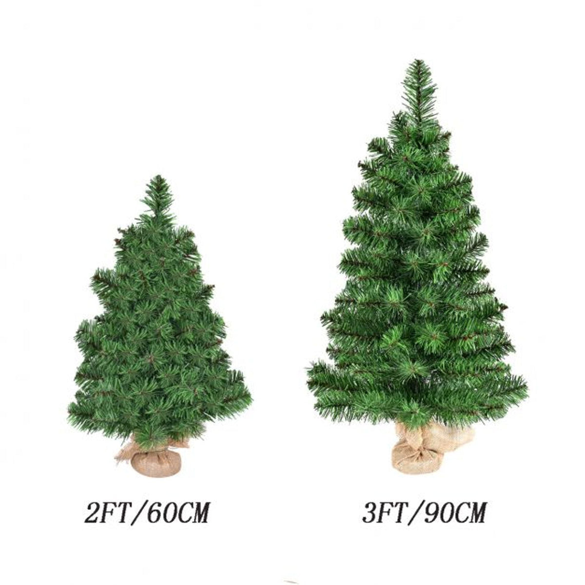 Set of 2 Artificial Table Top Christmas Tree with Burlap Base