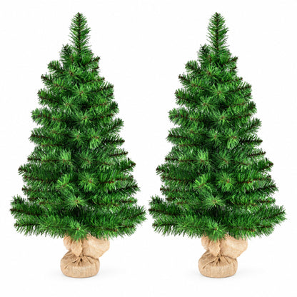 Set of 2 Artificial Table Top Christmas Tree with Burlap Base