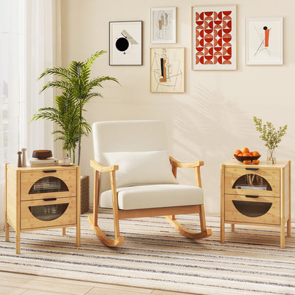 Set of 2 Bamboo Nightstand Mid-century Modern Bedside Table with 2 Storage Drawers-Natural