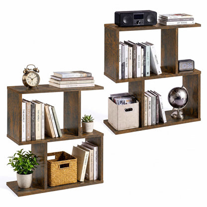 Set of 2 Decorative Storage Shelf Featuring Open Layout and Non-Slip Foot Pads-Rustic Brown