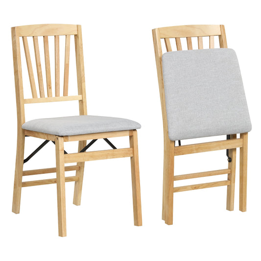 Set of 2 Folding Dining Chair with Rubber Wood Frame and Padded Seat-Light Grey
