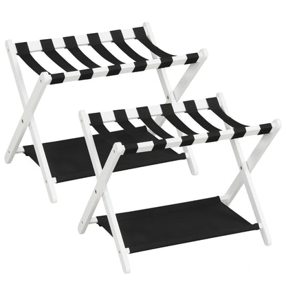 Set of 2 Folding Luggage Rack with Rubberwood Frame for Bedroom-White