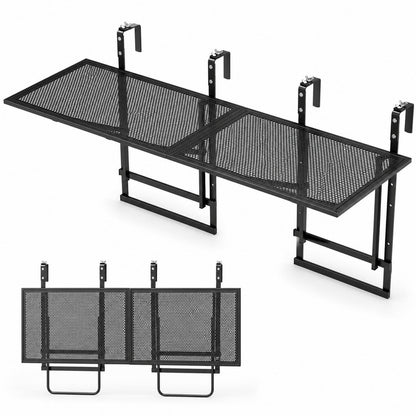 Set of 2 Hanging Balcony Table with 5-Level Adjustable Height for Round Square Railing-Black