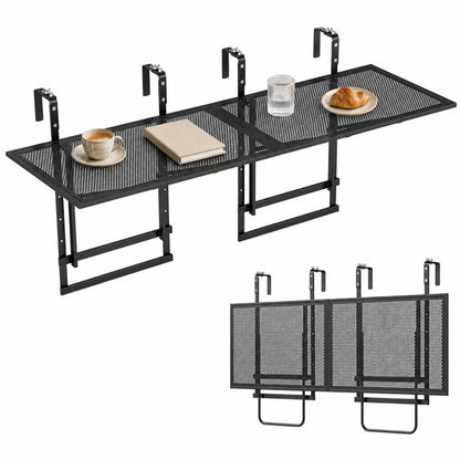 Set of 2 Hanging Balcony Table with 5-Level Adjustable Height for Round Square Railing-Black