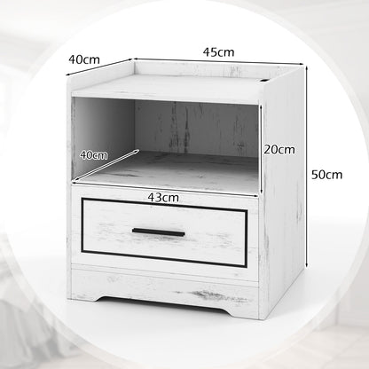 Set of 2 LED Nightstand with USB and Type-C Port-White