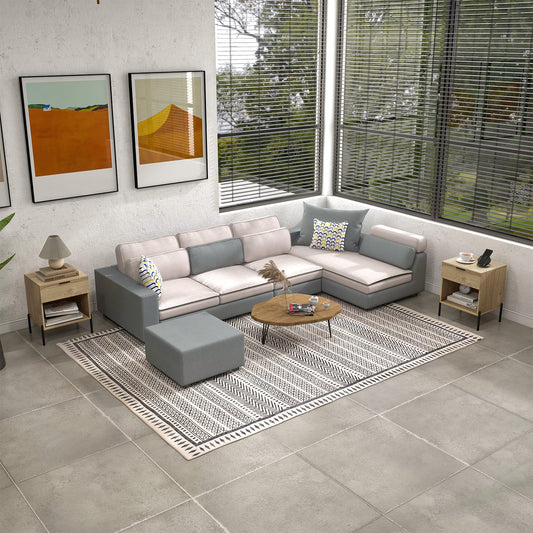 Set of 2 Mid Century Modern Nightstand with Charging Station and Open Compartment