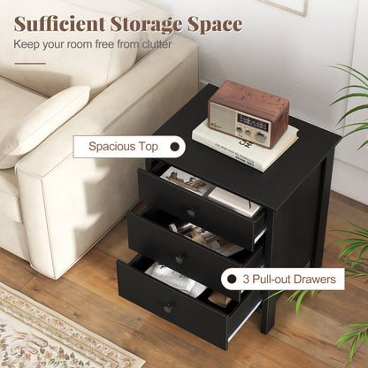 Set of 2 Nightstand with 3 Drawer for Bedroom Compact Storage Chest-Black