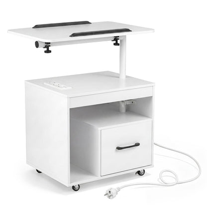 Set of 2 Nightstand with Charging Station and Rotatable Tabletop for Bedroom-White