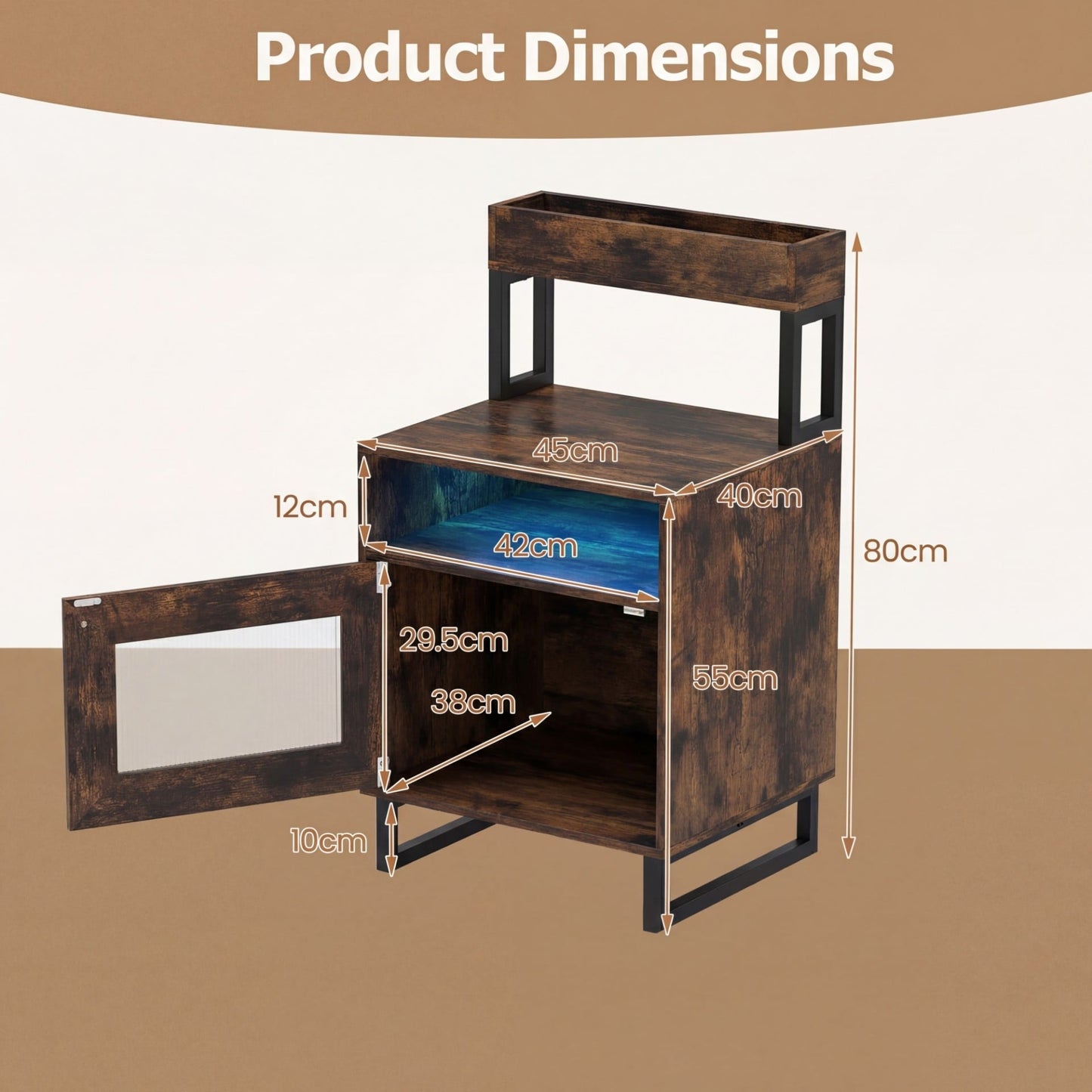 Set of 2 Nightstand with LED Lights Modern End Table with Top Tray-Rustic Brown