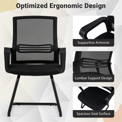 Set of 2 Office Guest Chair with Lumbar Support and Mesh Back for Reception-black