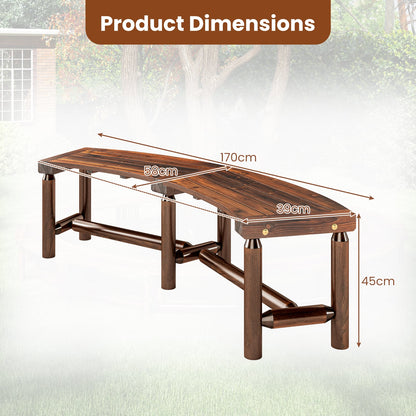 Set of 2 Patio Curved Bench Solid Wood Fire Pit Bench for 2-3 People Outdoor Backless Loveseat-Brown