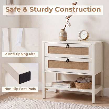 Set of 2 Rattan Nightstand 68 cm with 2 Drawers for Living Room Bedroom-White