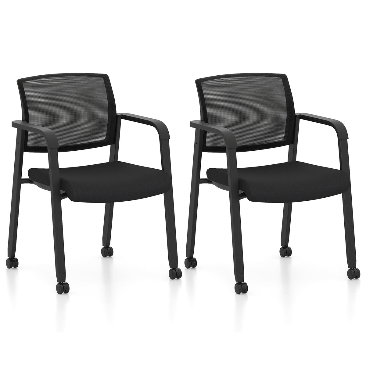Set of 2 Stackable Conference Room Chairs with Wheels for Home Office-Black