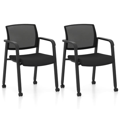 Set of 2 Stackable Conference Room Chairs with Wheels for Home Office-Black