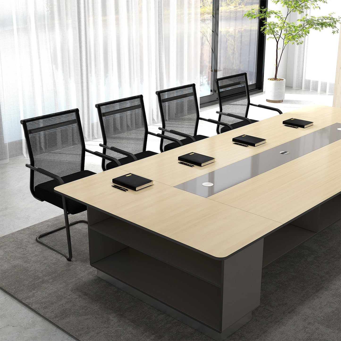 Set of 4 Executive Office Guest Chairs with Metal Sled Base-Grey