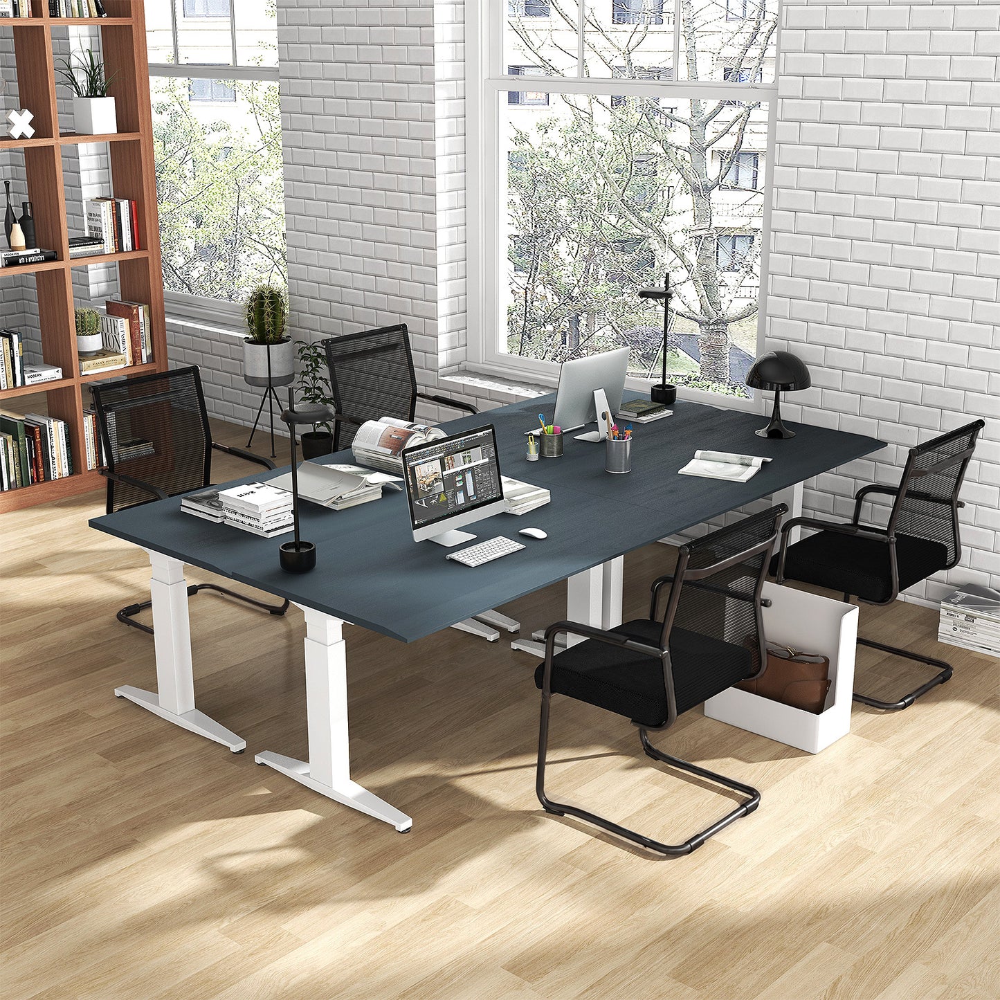 Set of 4 Executive Office Guest Chairs with Metal Sled Base-Grey