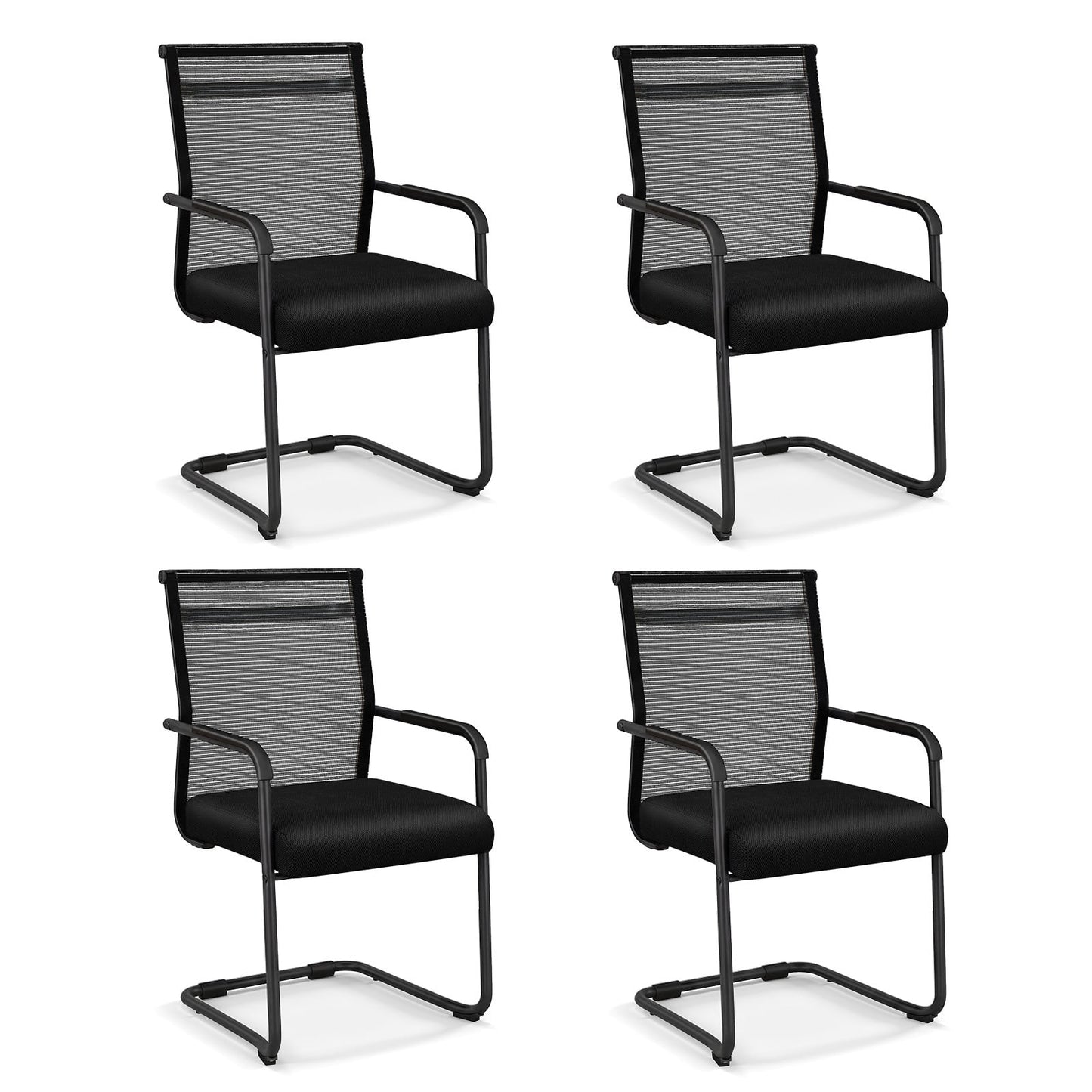 Set of 4 Executive Office Guest Chairs with Metal Sled Base-Grey