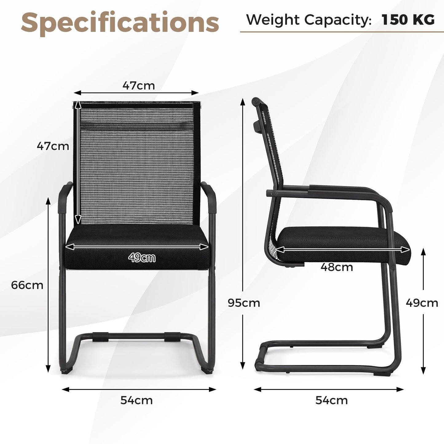 Set of 4 Executive Office Guest Chairs with Metal Sled Base-Grey