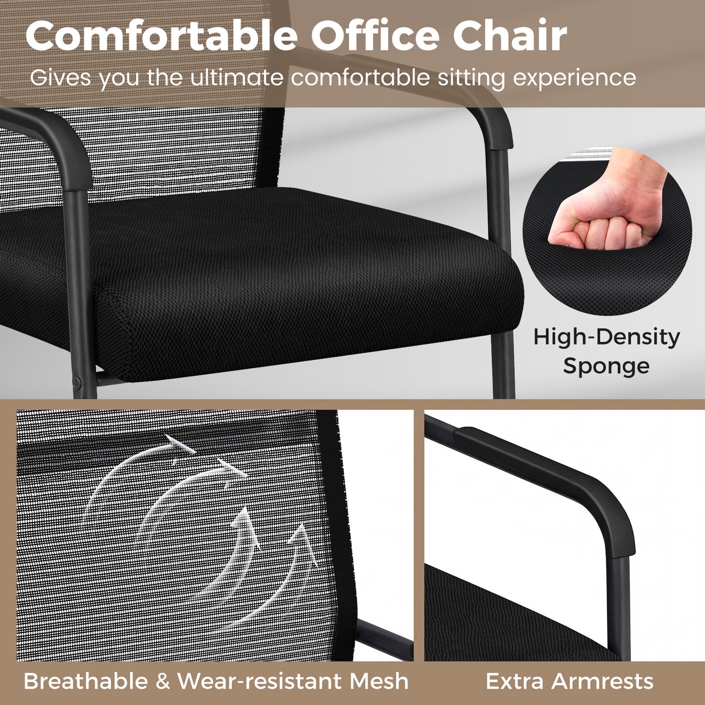 Set of 4 Executive Office Guest Chairs with Metal Sled Base-Grey
