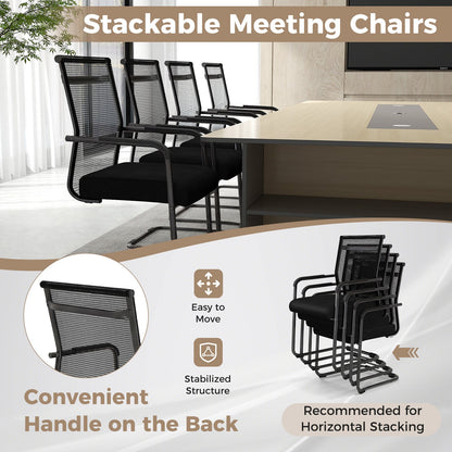 Set of 4 Executive Office Guest Chairs with Metal Sled Base-Grey