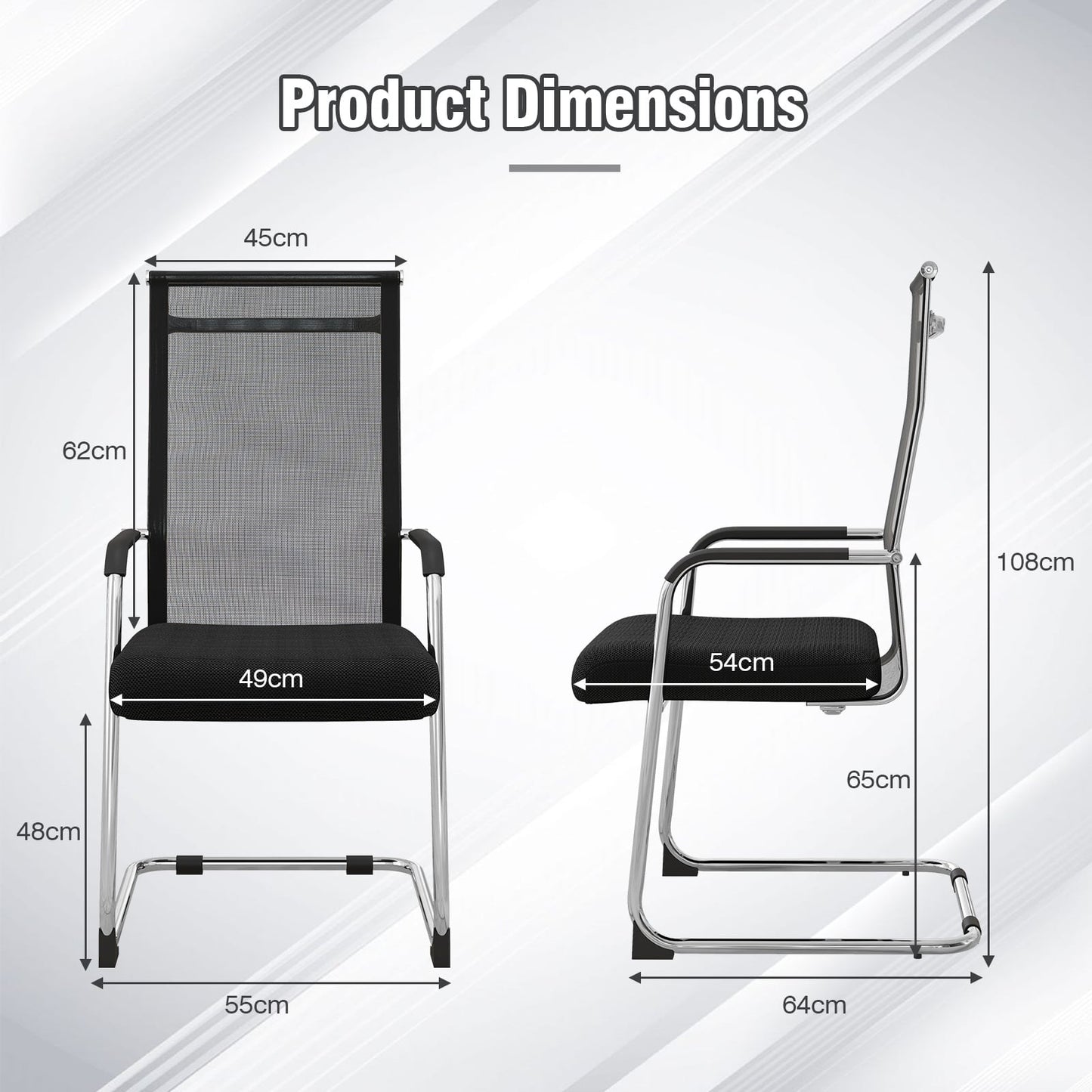 Set of 4 Office Guest Chairs with Metal Sled Base and Armrests-Black