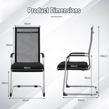 Set of 4 Office Guest Chairs with Metal Sled Base and Armrests-Black