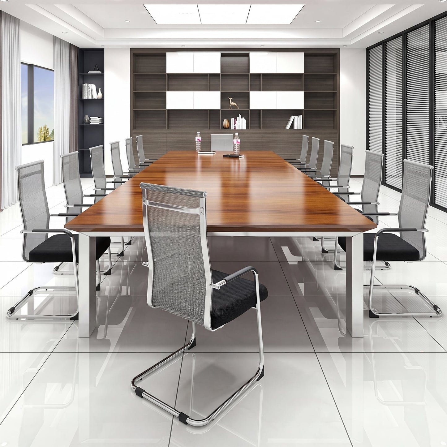 Set of 4 Office Guest Chairs with Metal Sled Base and Armrests-Grey