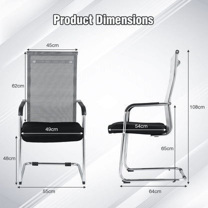 Set of 4 Office Guest Chairs with Metal Sled Base and Armrests-Grey