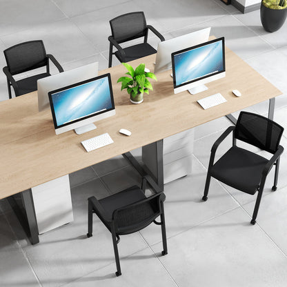 Set of 4 Stackable Conference Room Chairs with Wheels for Home Office-Black