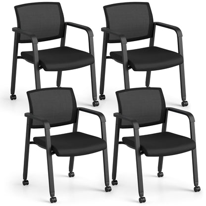 Set of 4 Stackable Conference Room Chairs with Wheels for Home Office-Black
