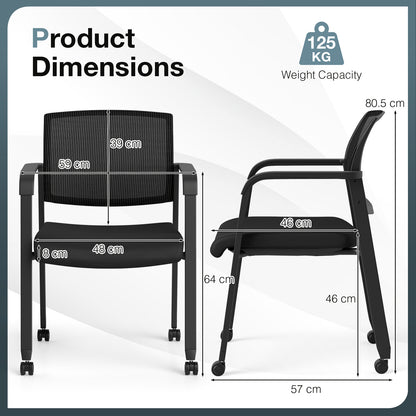 Set of 4 Stackable Conference Room Chairs with Wheels for Home Office-Black