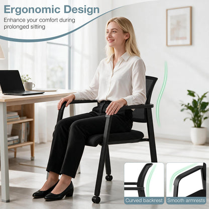 Set of 4 Stackable Conference Room Chairs with Wheels for Home Office-Black