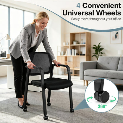 Set of 4 Stackable Conference Room Chairs with Wheels for Home Office-Black