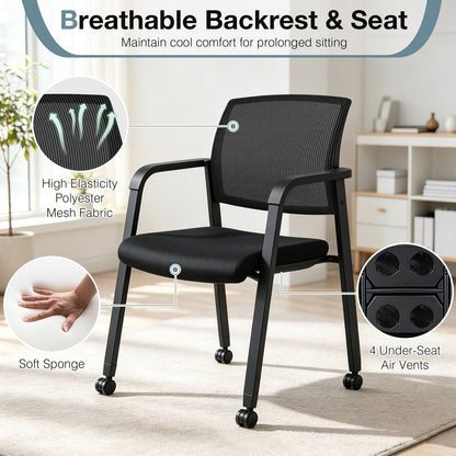 Set of 4 Stackable Conference Room Chairs with Wheels for Home Office-Black