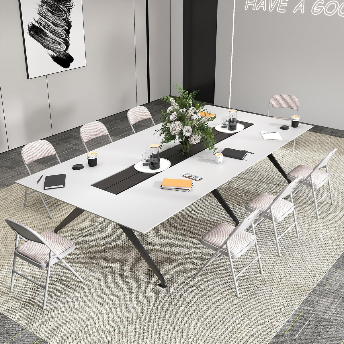 Set of 6 Folding Padded Party PVC Leather Stackable Chairs-Beige