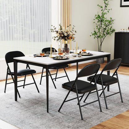 Set of 6 Folding Padded Party PVC Leather Stackable Chairs-Black