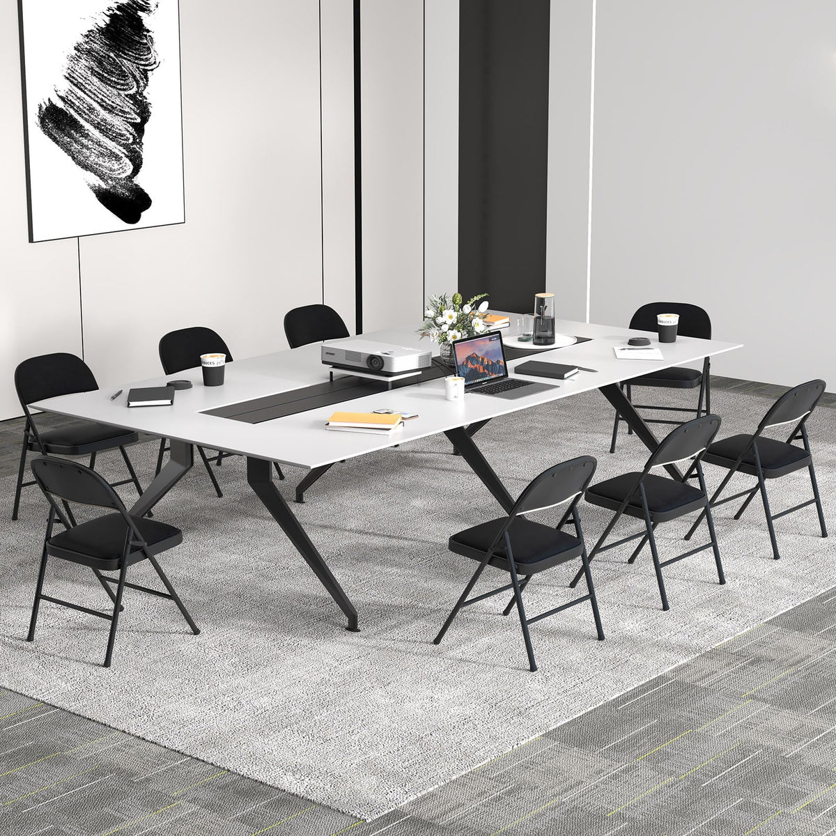 Set of 6 Folding Padded Party PVC Leather Stackable Chairs-Black