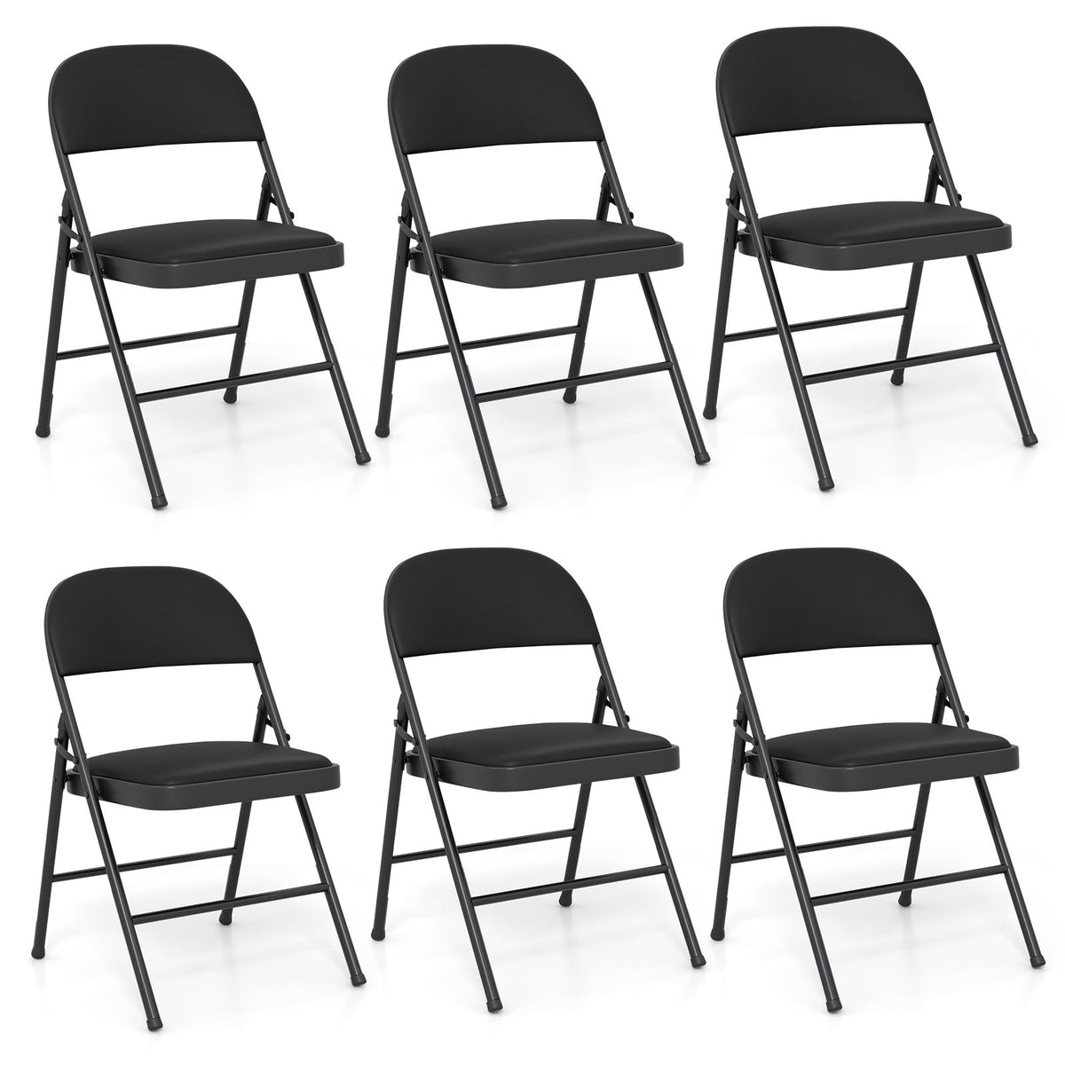 Set of 6 Folding Padded Party PVC Leather Stackable Chairs-Black